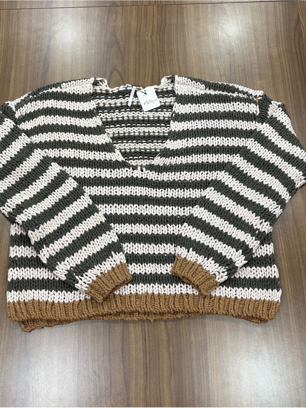 Free People Portland Striped Pullover Sweater NWT Size Small Neutral